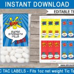 Superhero Tic Tac Labels | Superhero Birthday Party Favors   Free Printable Tic Tac Labels