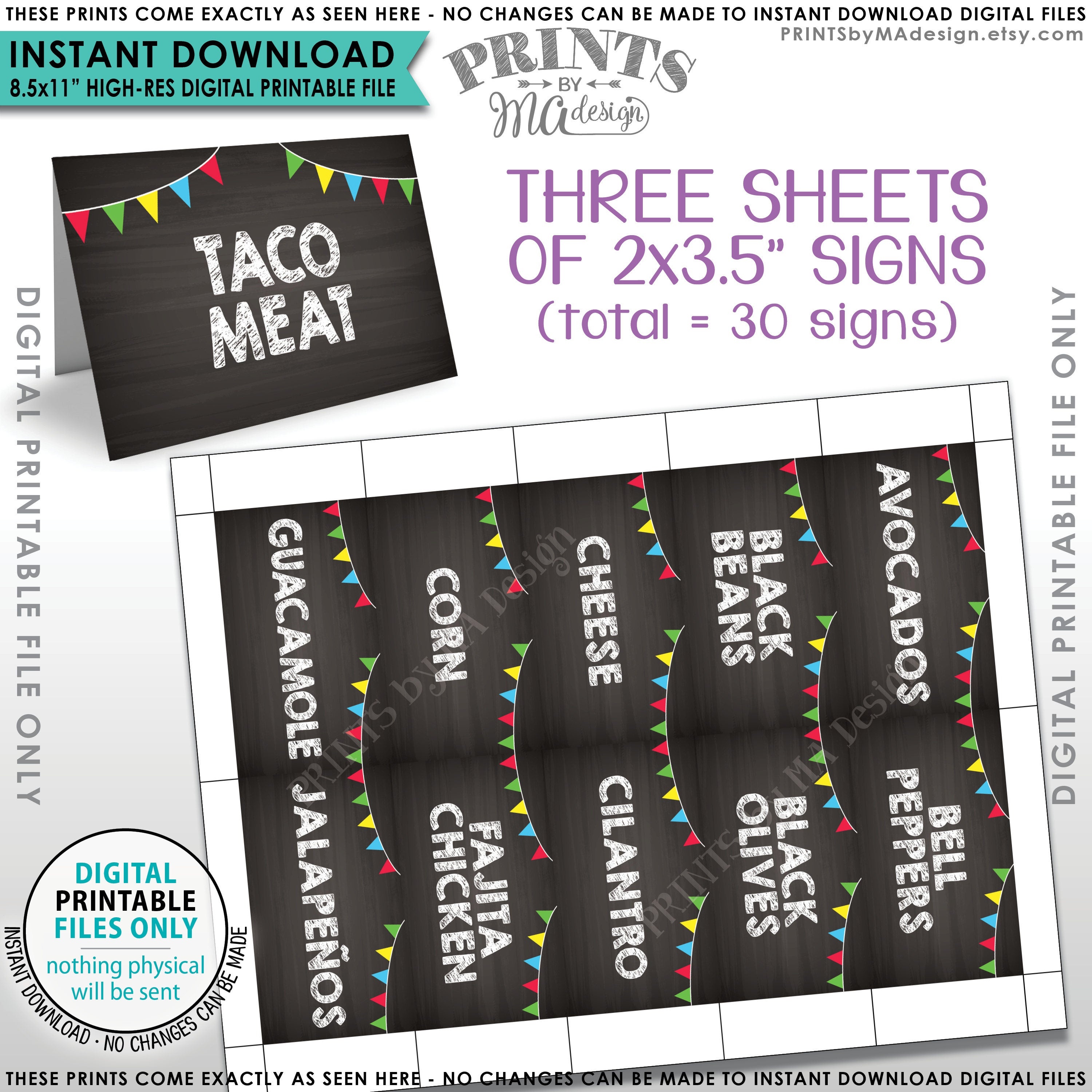 Taco Bar Labels, Taco Bar Menu Fiesta Mini Menu Taco Labels, Taco - Free Printable Taco Bar Signs