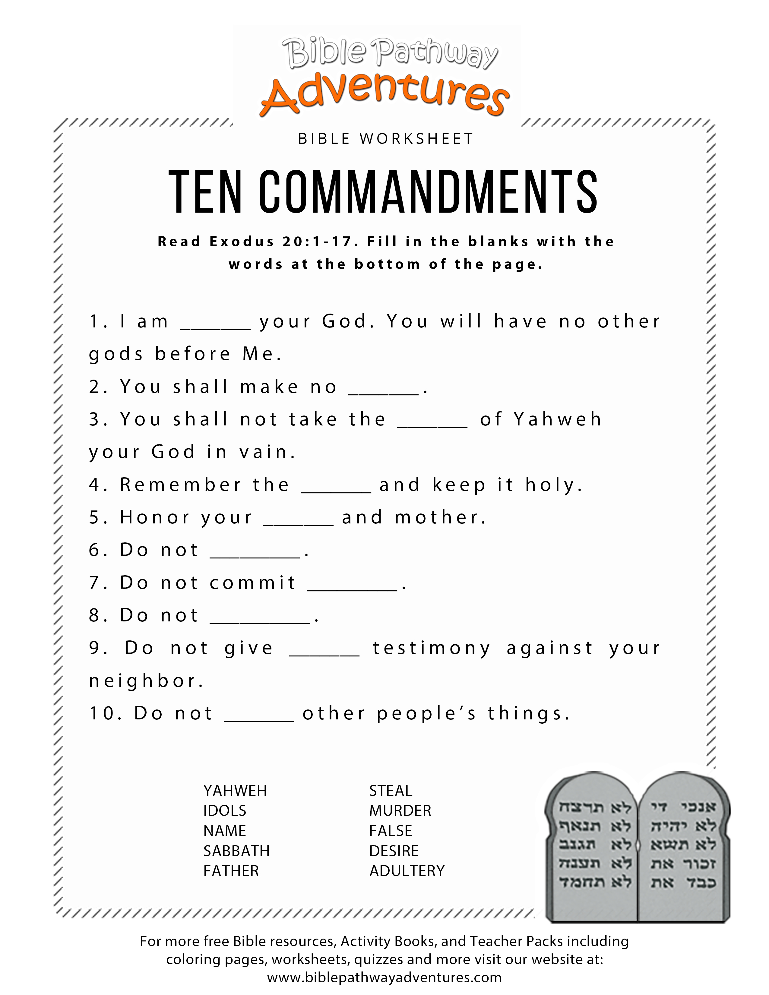 Ten Commandments Worksheet For Kids | Worksheets For Psr | Bible - Free Printable Children&amp;amp;#039;s Bible Lessons Worksheets