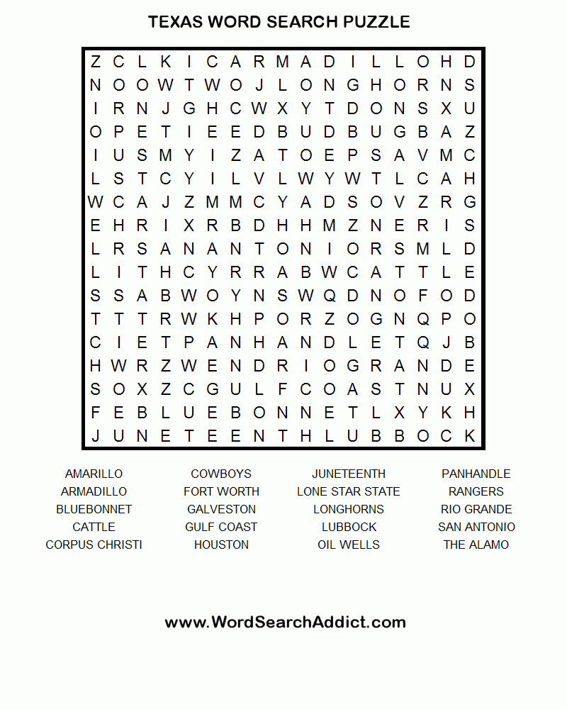 Texas Word Search Puzzle | Smarty Pants | Crossword Puzzles, Puzzle - Free Printable Puzzles For Kids