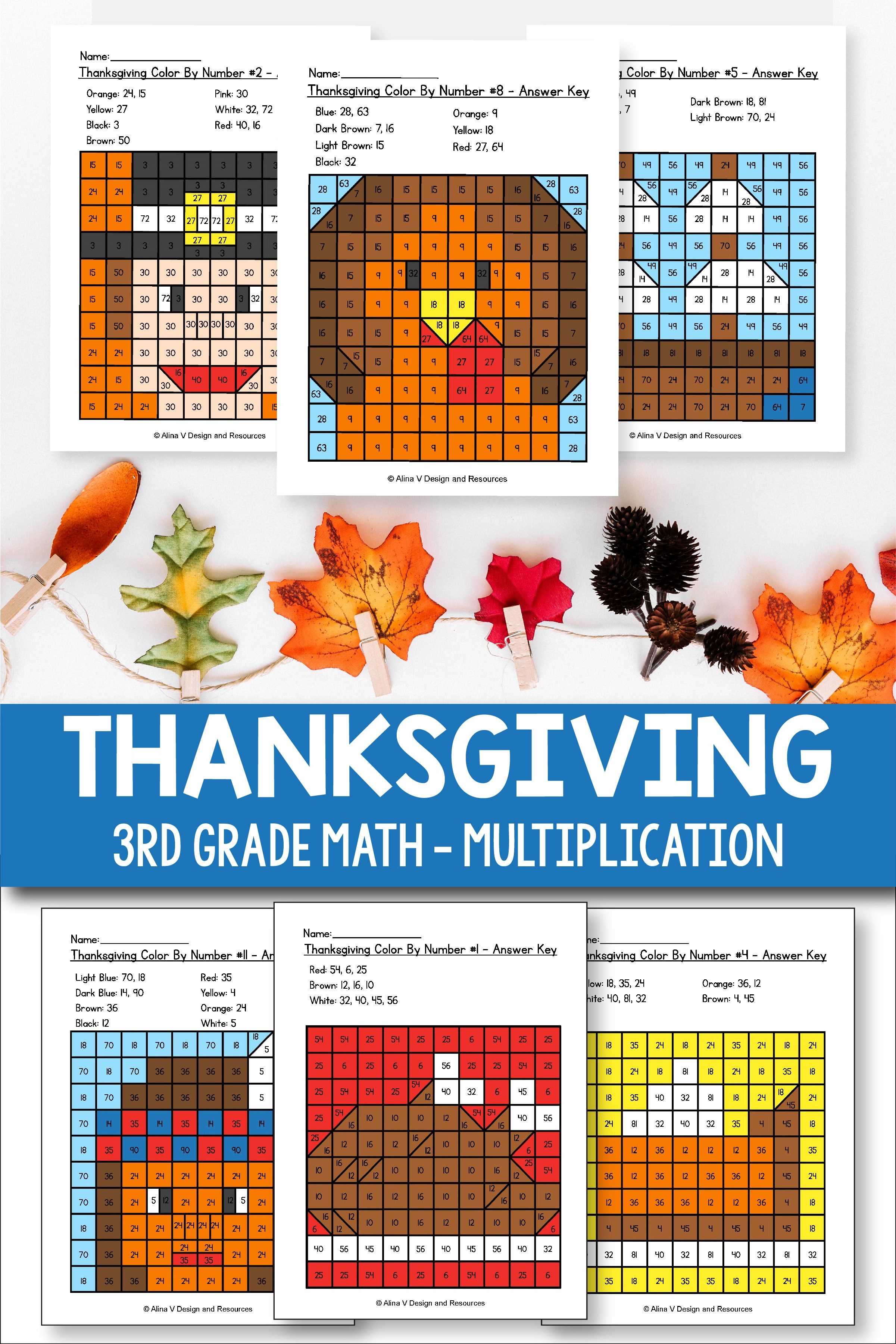 Thanksgiving Colornumber 3Rd Grade - Thanksgiving Math - Free Printable Thanksgiving Math Worksheets For 3Rd Grade