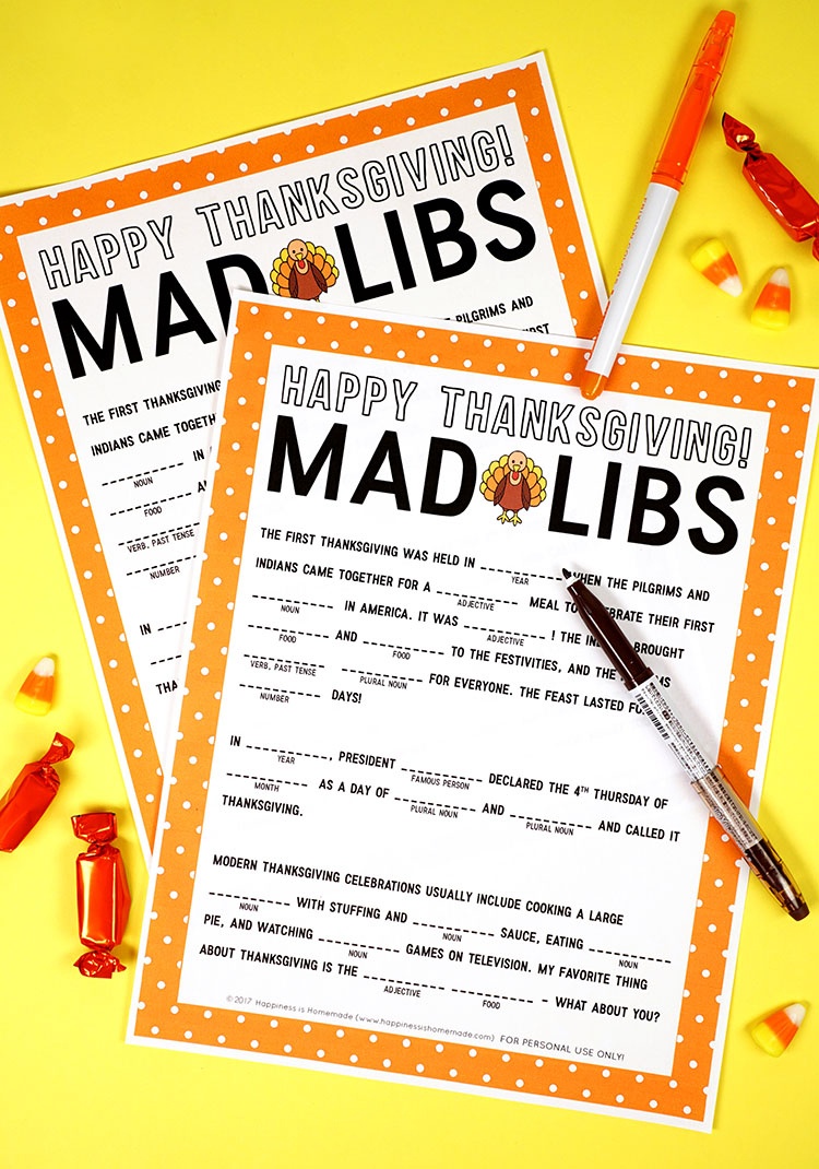 Thanksgiving Mad Libs Printable Game - Happiness Is Homemade - Free Printable Thanksgiving Games For Adults