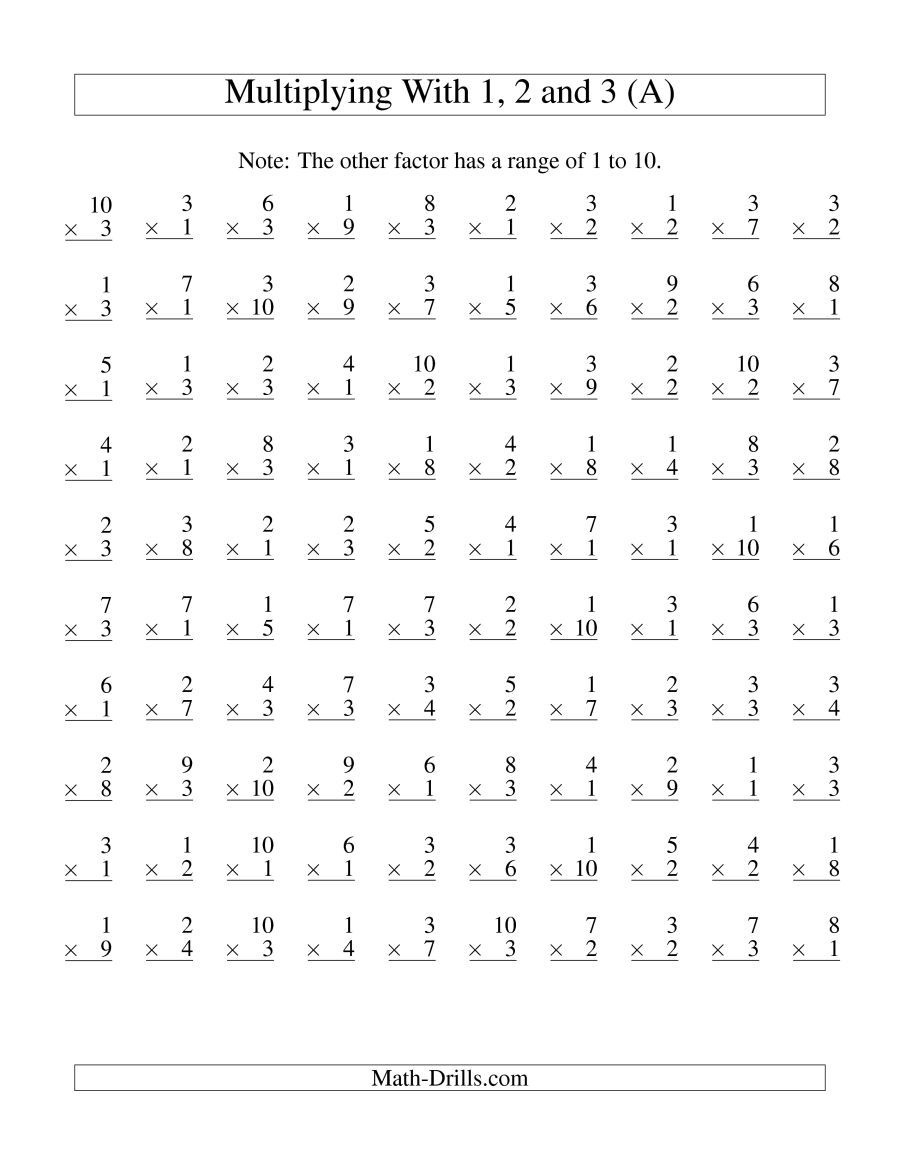 The 100 Vertical Questions -- Multiplication Facts -- 1-31-10 (A - Free Printable Multiplication Worksheets 100 Problems