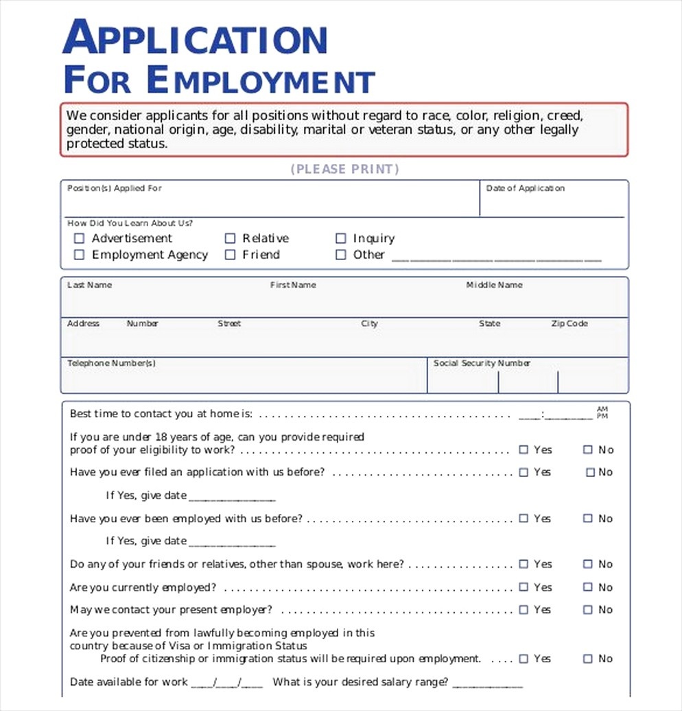 The Importance Of Employment Application Pdf - Free Job Application Form - Free Printable Job Application Form Pdf