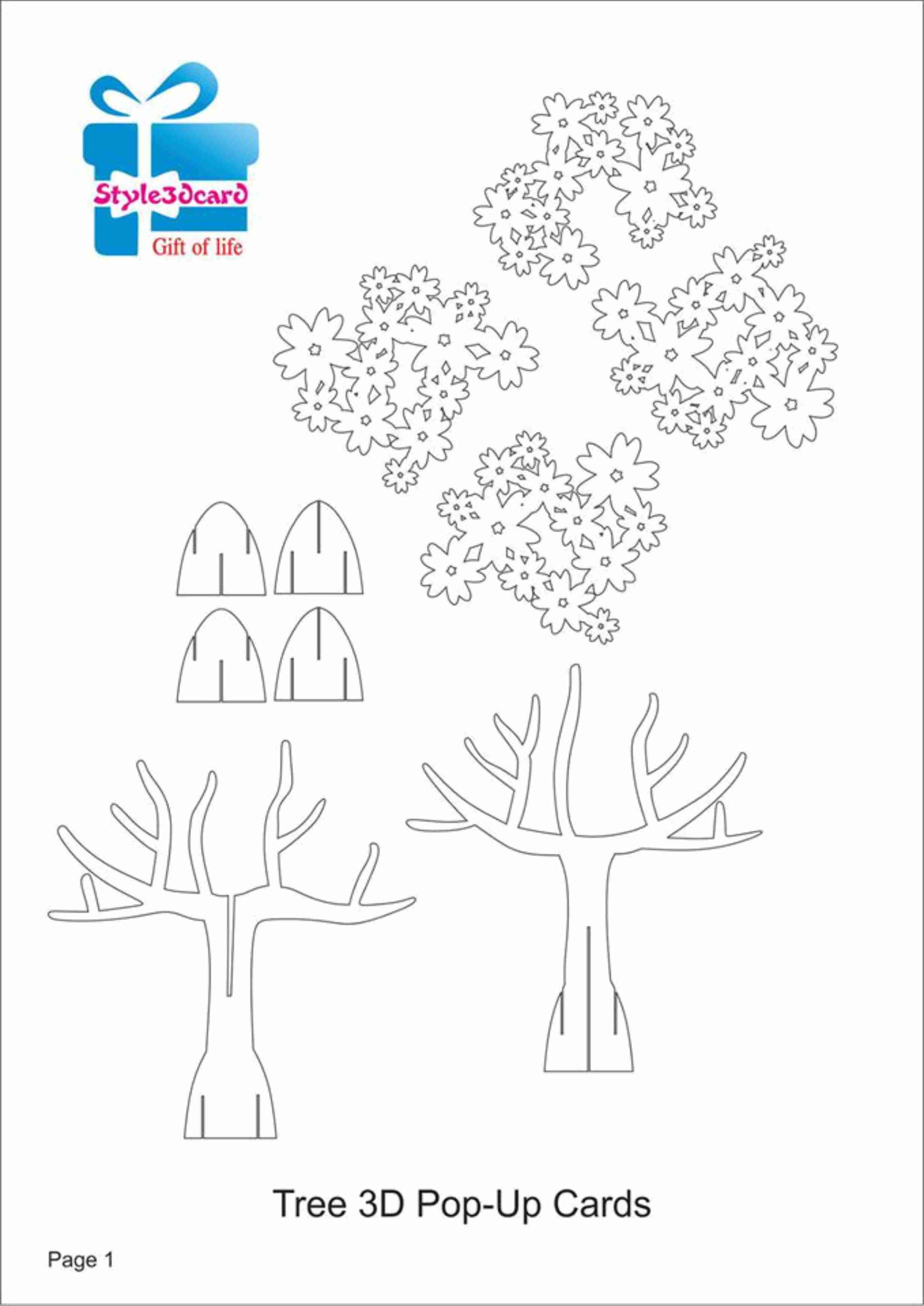 Tree 3D Pop Up Card/ Kirigami Pattern 1 | Kirigami Art | Pop Up Card - Free Printable Kirigami Pop Up Card Patterns