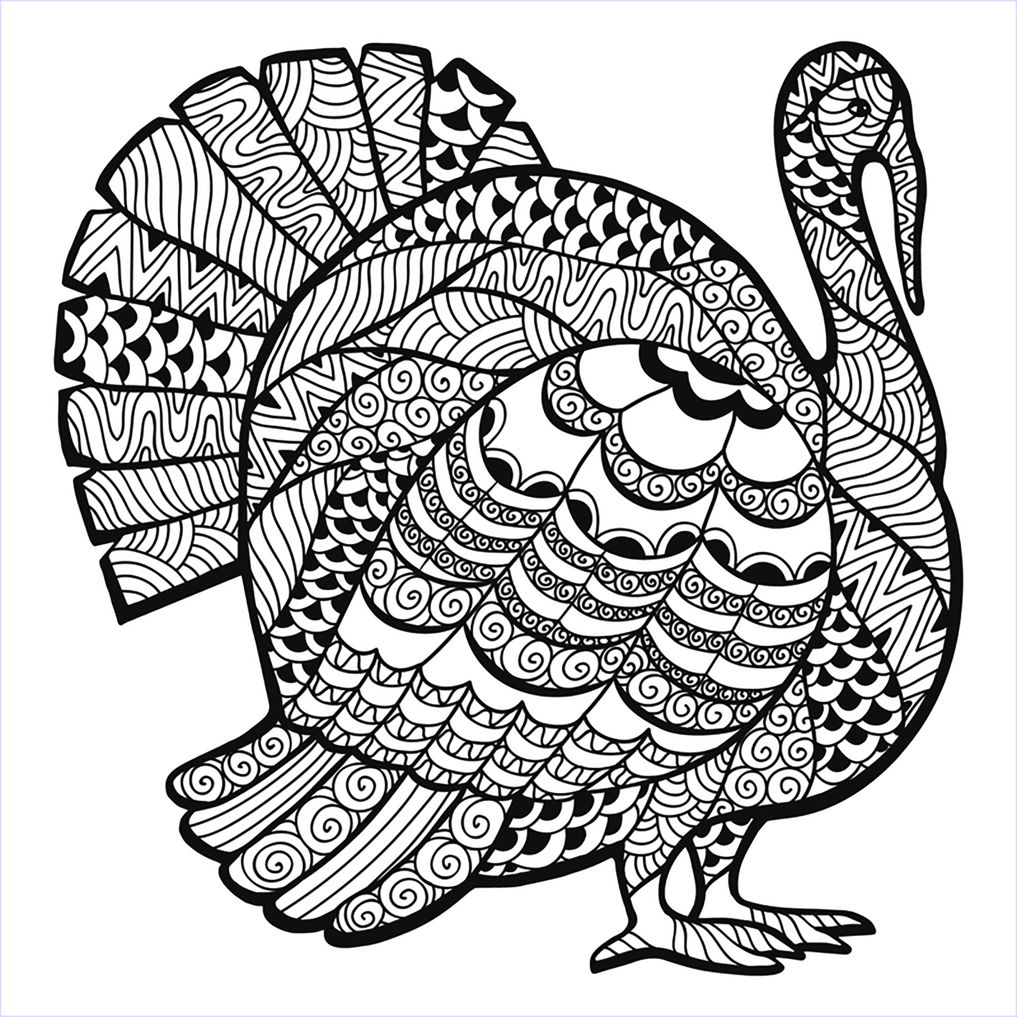 Turkey Zentangle Coloring Sheet - Thanksgiving Adult Coloring Pages - Free Printable Thanksgiving Coloring Pages