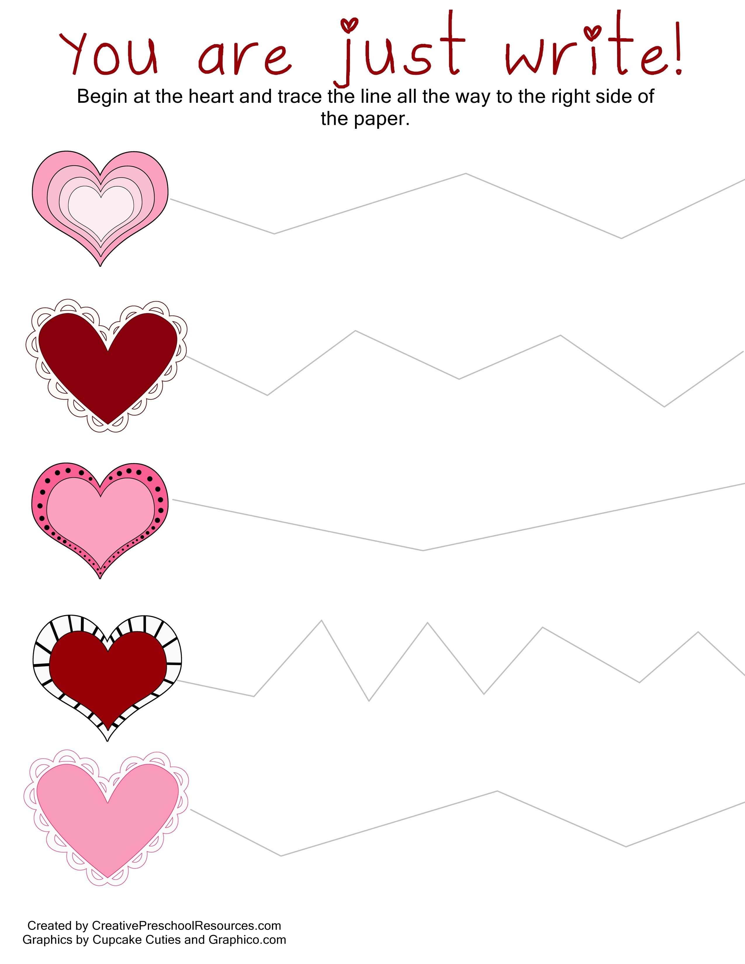 Valentine Trace &amp;amp; Cut Printables | I Heart You!!! | Preschool - Free Printable Preschool Valentine Worksheets