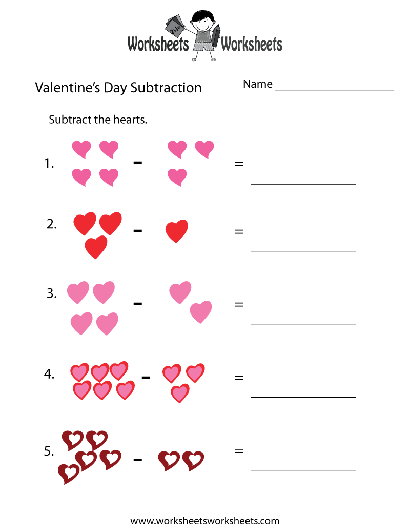 Valentine&amp;#039;s Worksheets Free | Valentine&amp;#039;s Day Subtraction Worksheet - Free Printable Preschool Valentine Worksheets