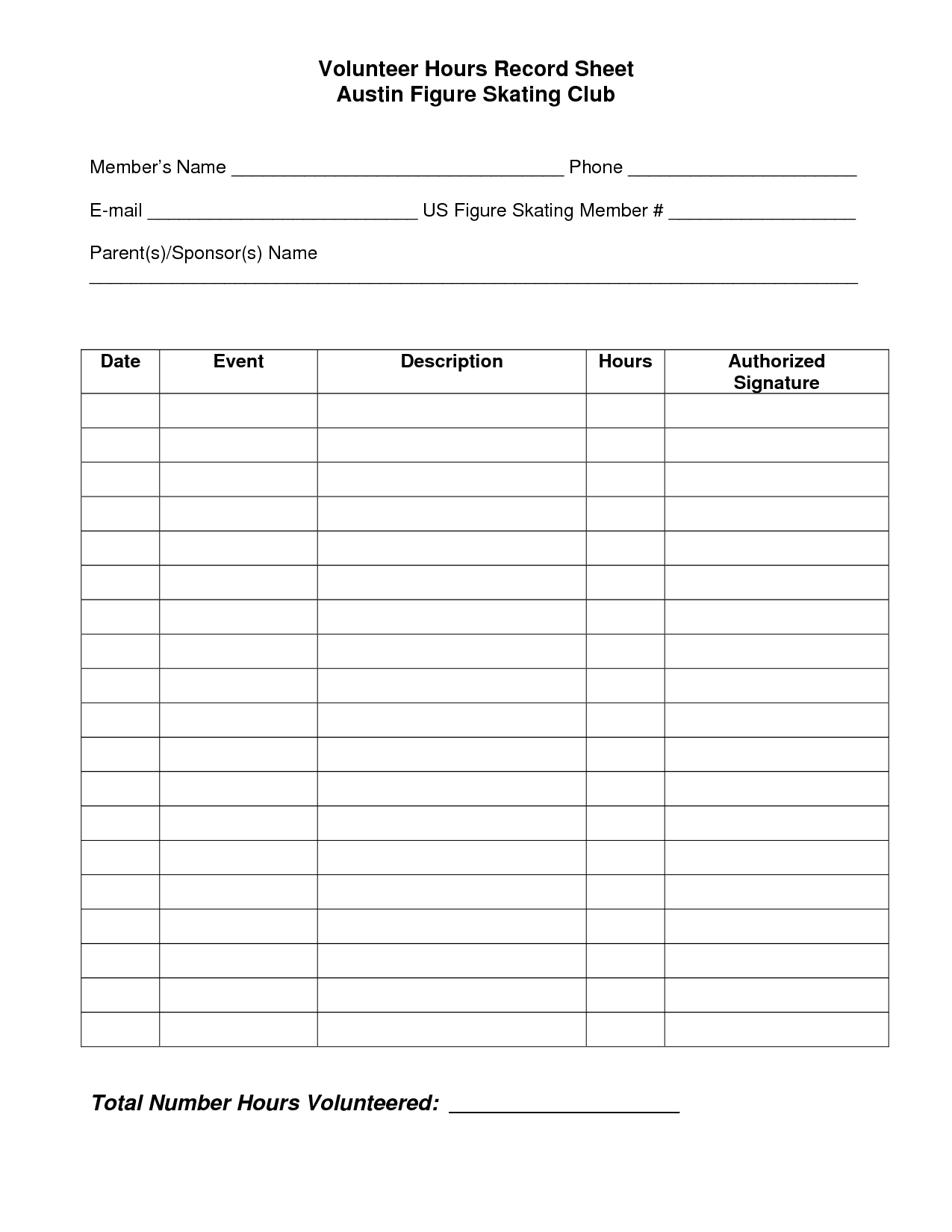 Volunteer Hours Log Sheet Template | Beta Club | Essay Writing Tips - Free Printable Volunteer Forms