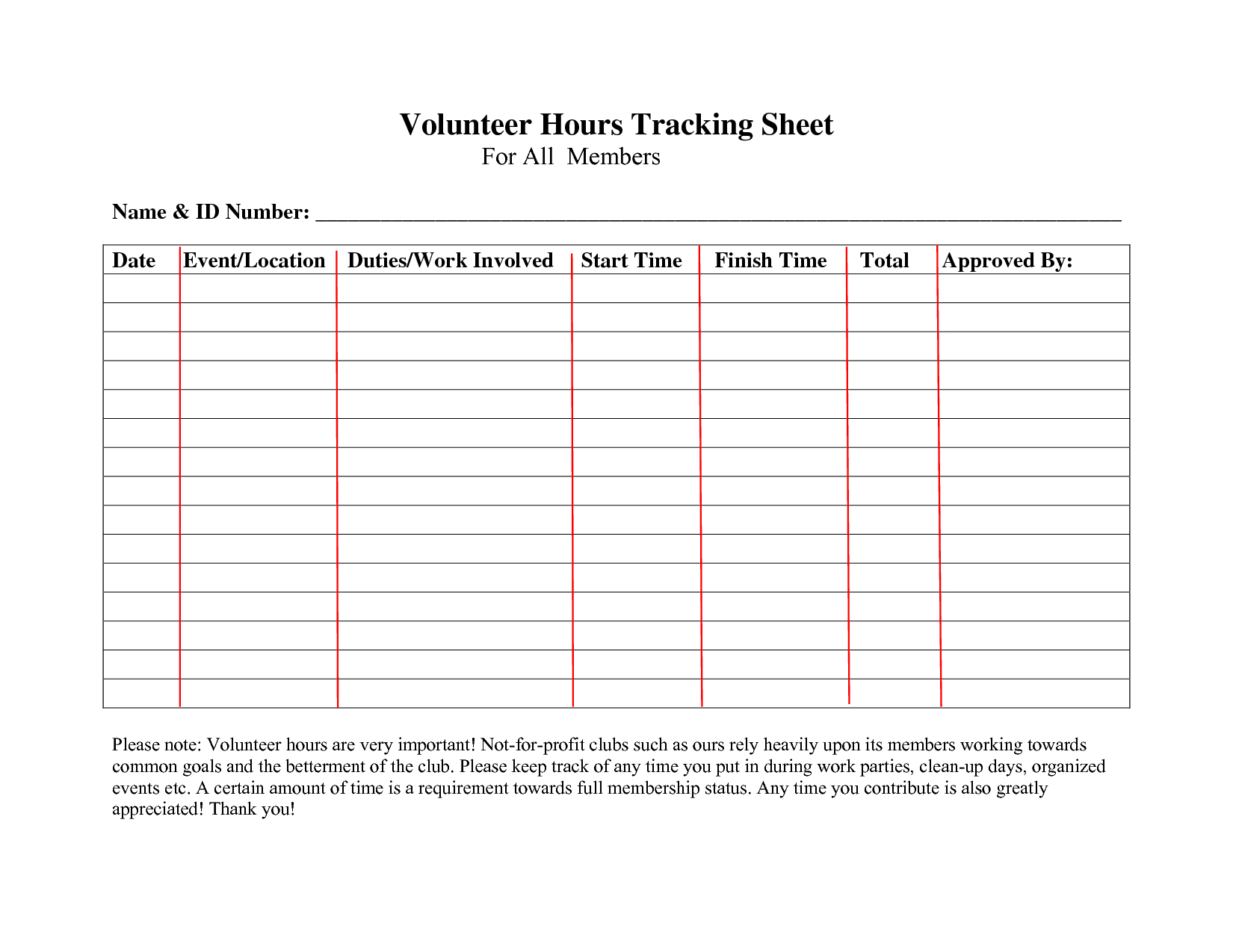 Volunteer+Hours+Log+Sheet+Template | Forms | Community Service Hours - Free Printable Volunteer Forms