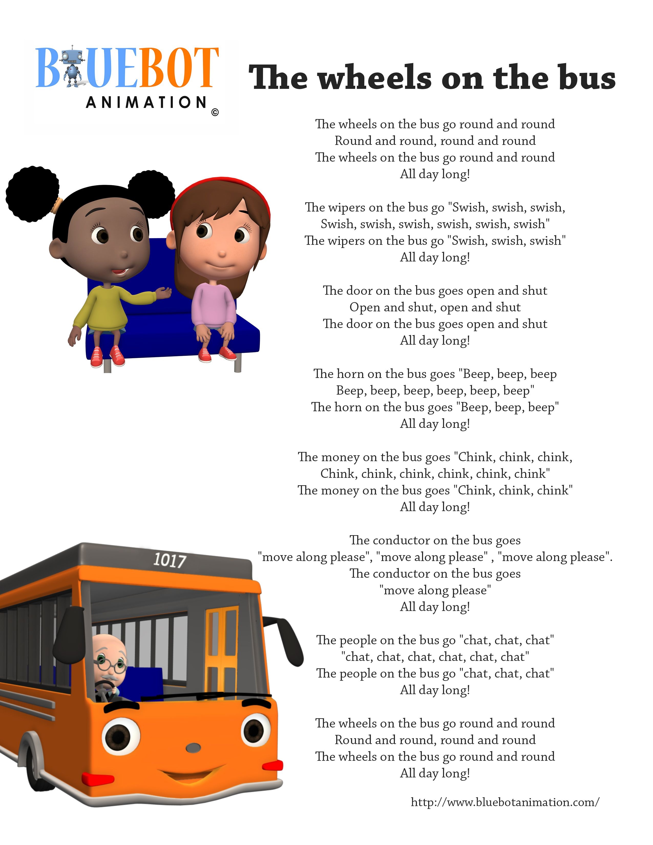 Wheels On The Bus Nursery Rhyme Lyrics Free Printable Nursery Rhyme - Free Printable Nursery Rhymes Songs