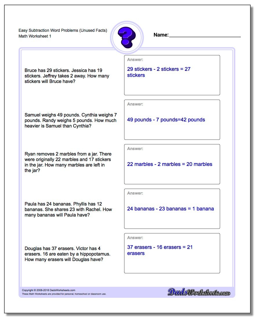Word Problems - Free Printable Word Problems 2Nd Grade