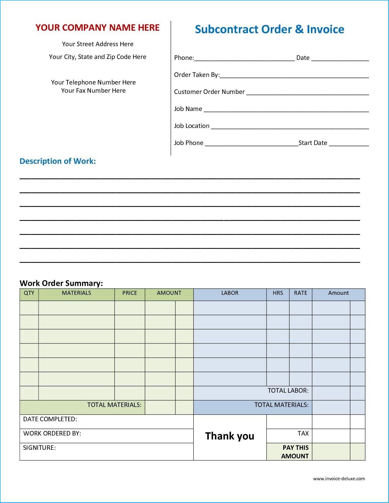 Work Invoice Template Free #5890 - Free Printable Work Invoices