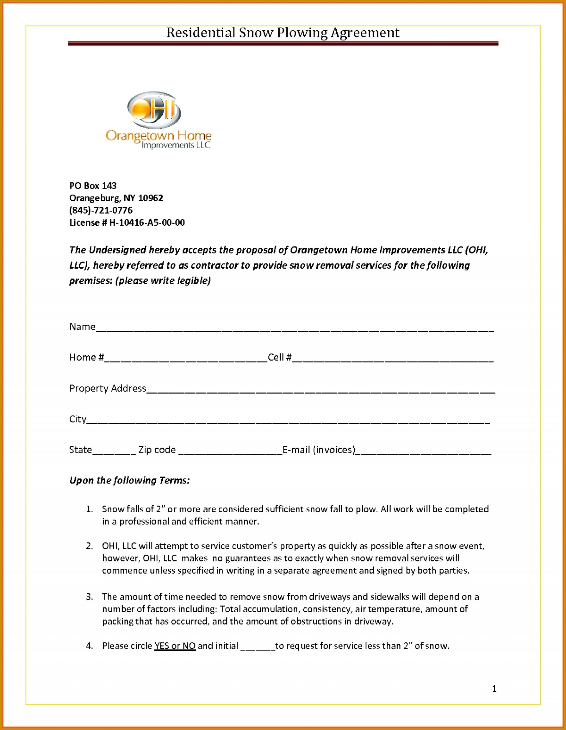 002 Simple Snow Plow Contract Template Removal Stupendous Ideas - Free Printable Snow Removal Contract