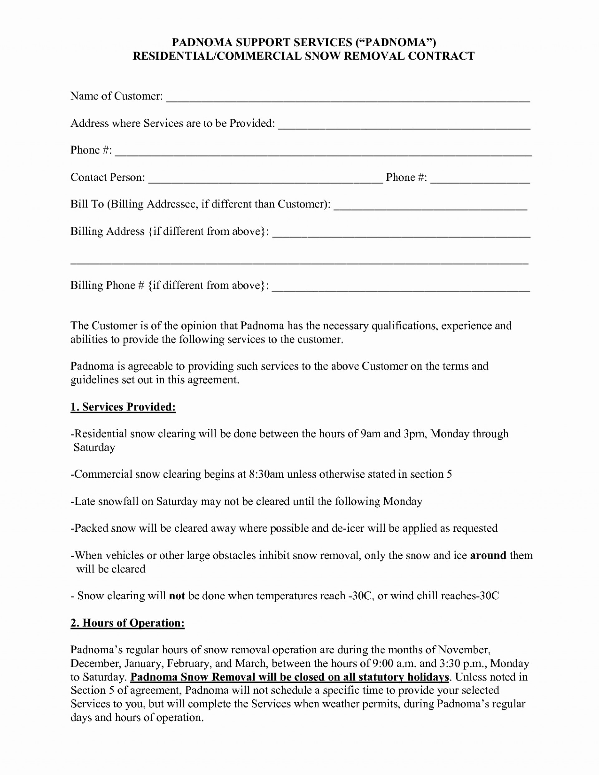 002 Simple Snow Plow Contract Template Removal Stupendous Ideas - Free Printable Snow Removal Contract