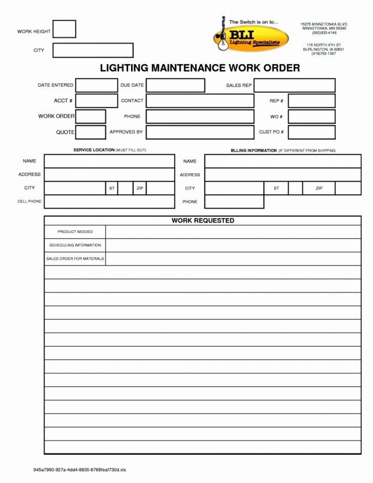 Free Printable Work Order Template