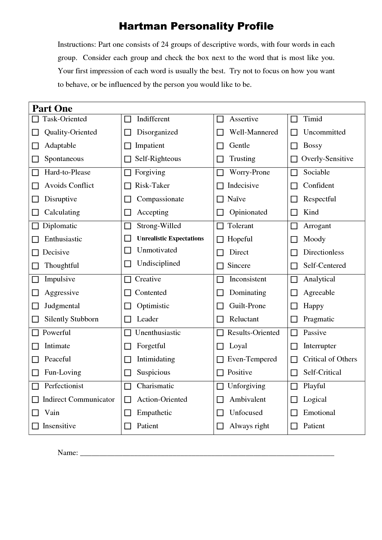 Personality Test Free Printable