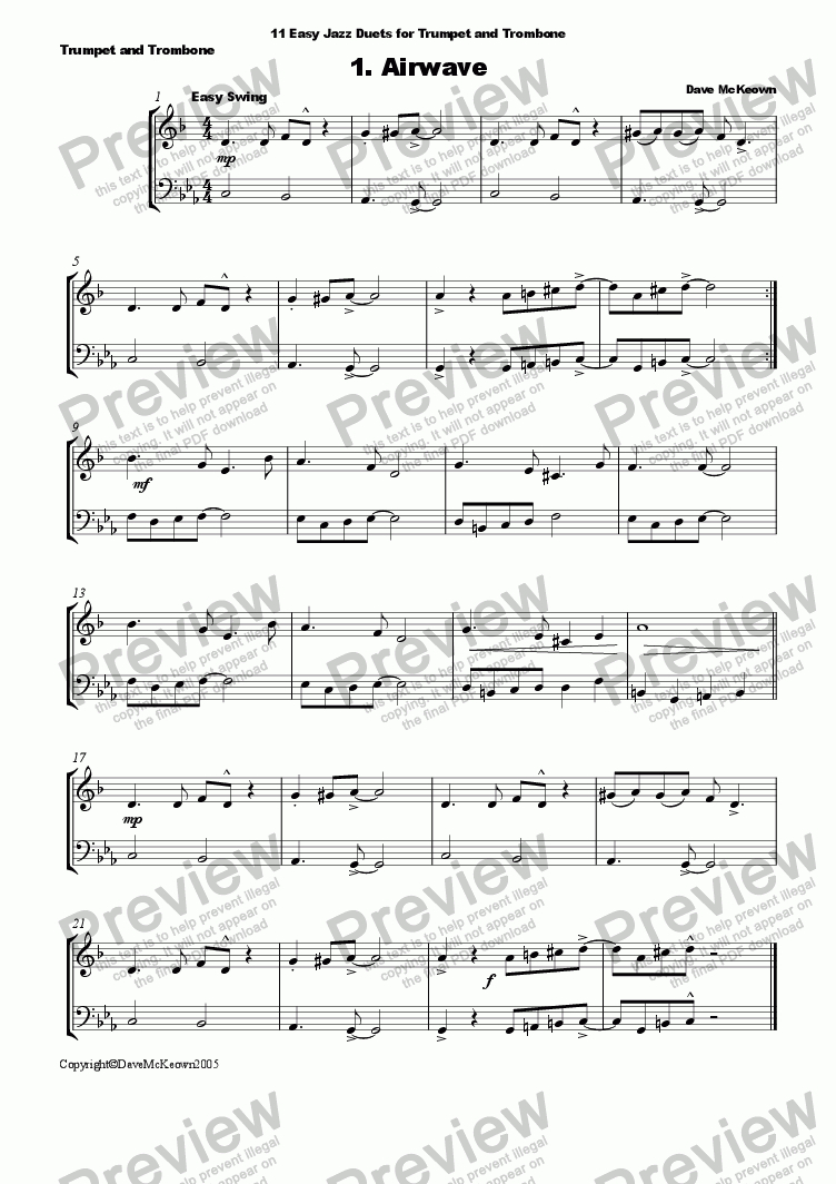 11 Easy Jazz Duets For Trumpet And Trombone - Download Sheet Music Pdf - Free Printable Sheet Music For Trumpet