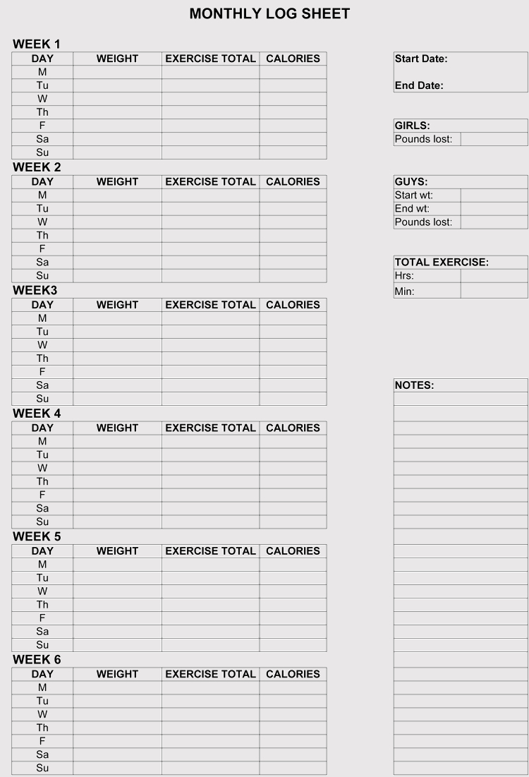 12+ Blank Workout Log Sheet Templates To Track Your Progress - Free Printable Workout Log Template