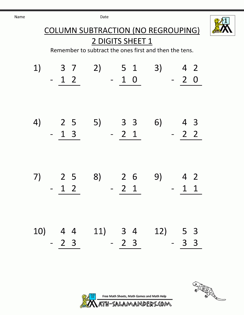 2 Digit Subtraction Worksheets - Free Printable Subtraction Worksheets