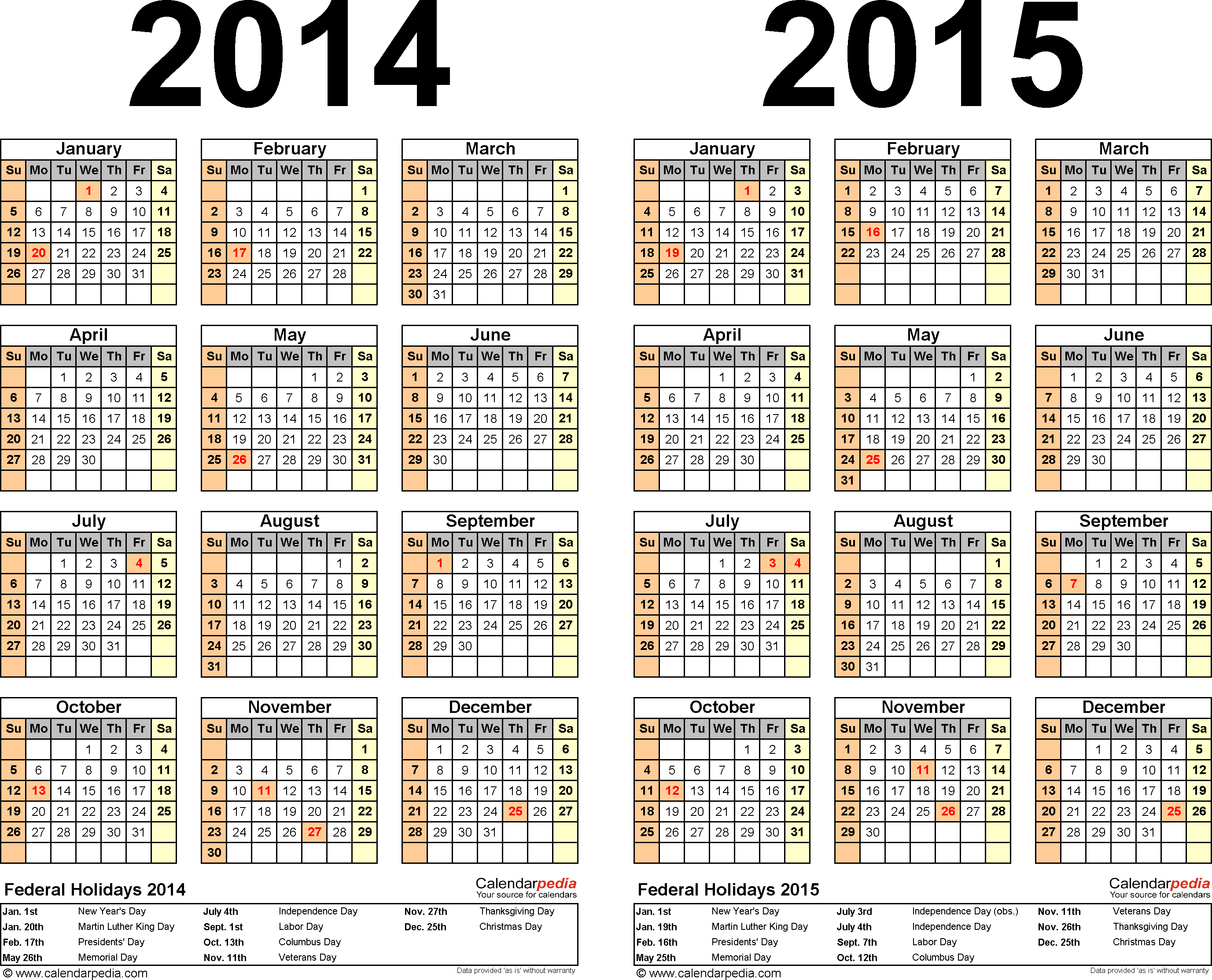 2014-2015 Calendar - Free Printable Two-Year Pdf Calendars - Free Printable Diary 2015