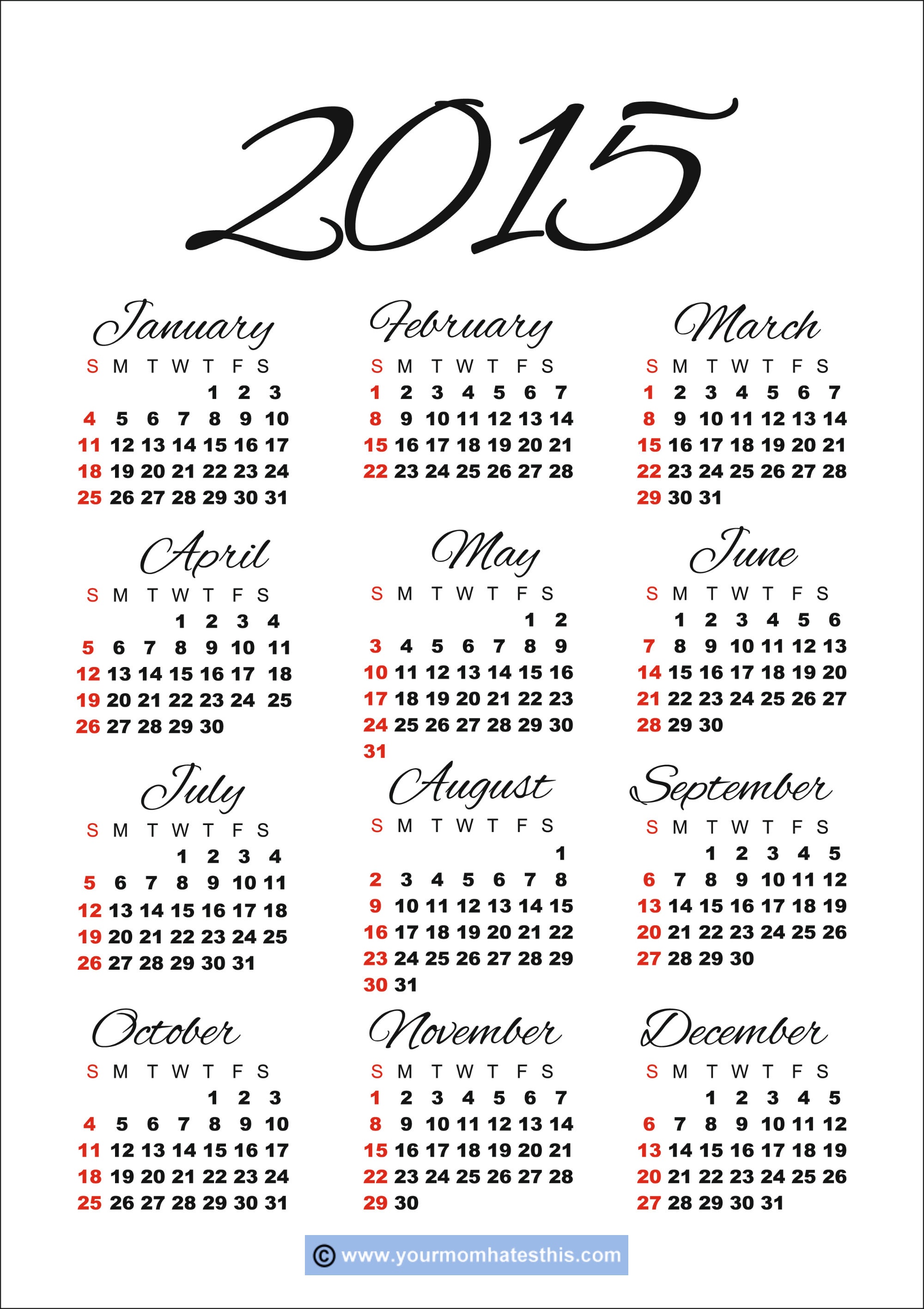2015 Calendar Templates &amp;amp; Images - Free Printable Diary 2015