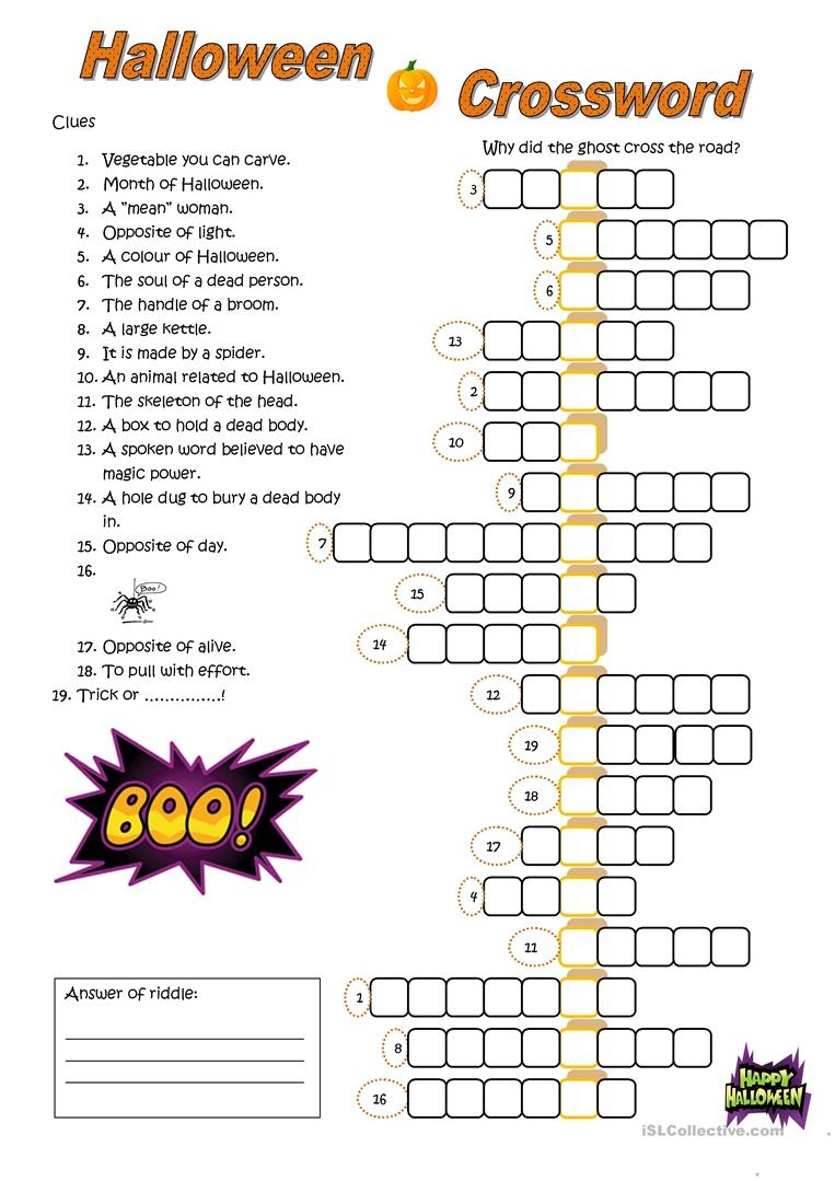 23 Free Esl Halloween Crossword Worksheets - Halloween Crossword Printable Free