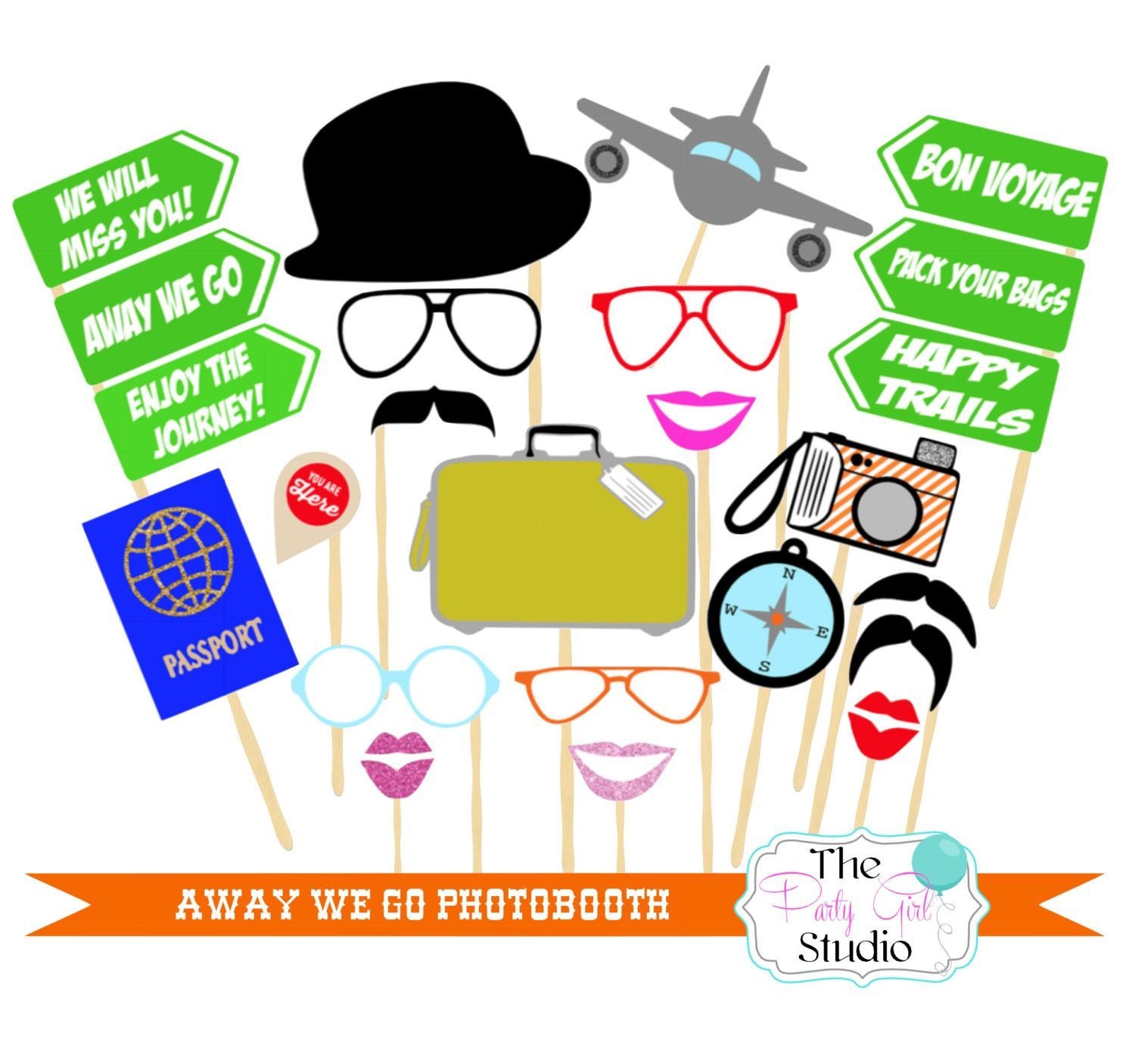 23 Pc * Away We Go Photobooth Props - Digital File | Going Away - Free Printable 70&amp;#039;s Photo Booth Props