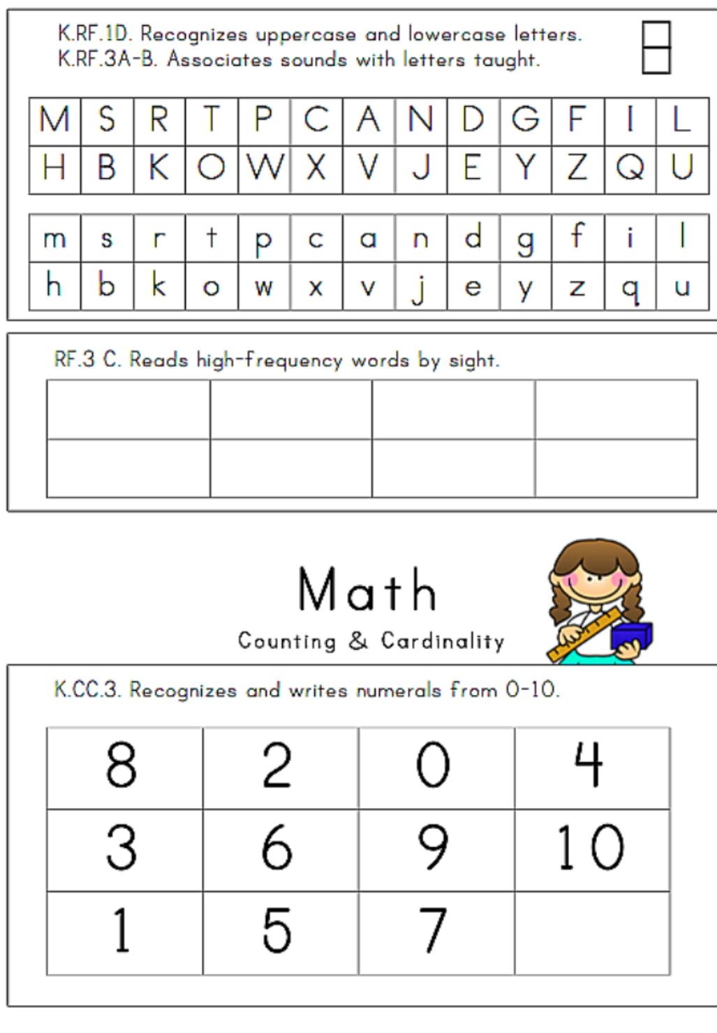 24 Page, Illustrated Kindergarten Assessment | Assessments - Free Printable Informal Math Assessments