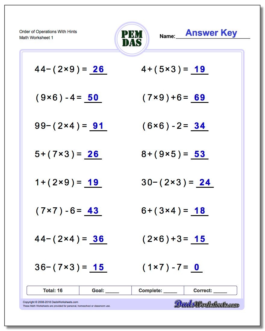 24 Printable Order Of Operations Worksheets To Master Pemdas! - Order Of Operations Free Printable Worksheets With Answers