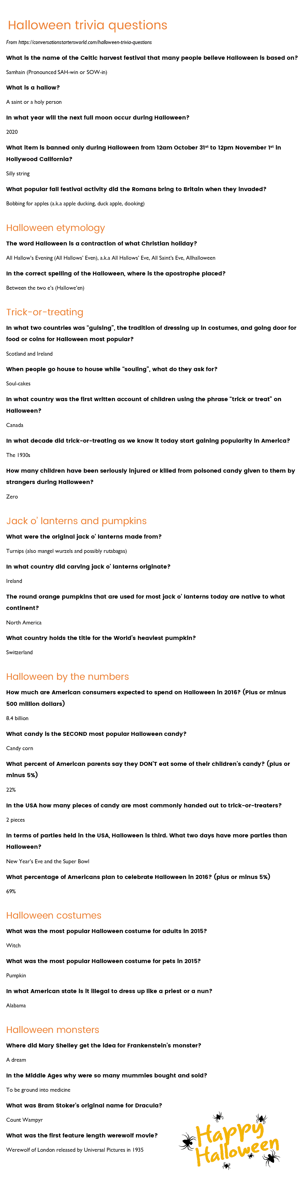 29 Challenging Halloween Trivia Questions - How Many Can You Answer? - Free Printable Trivia Questions And Answers