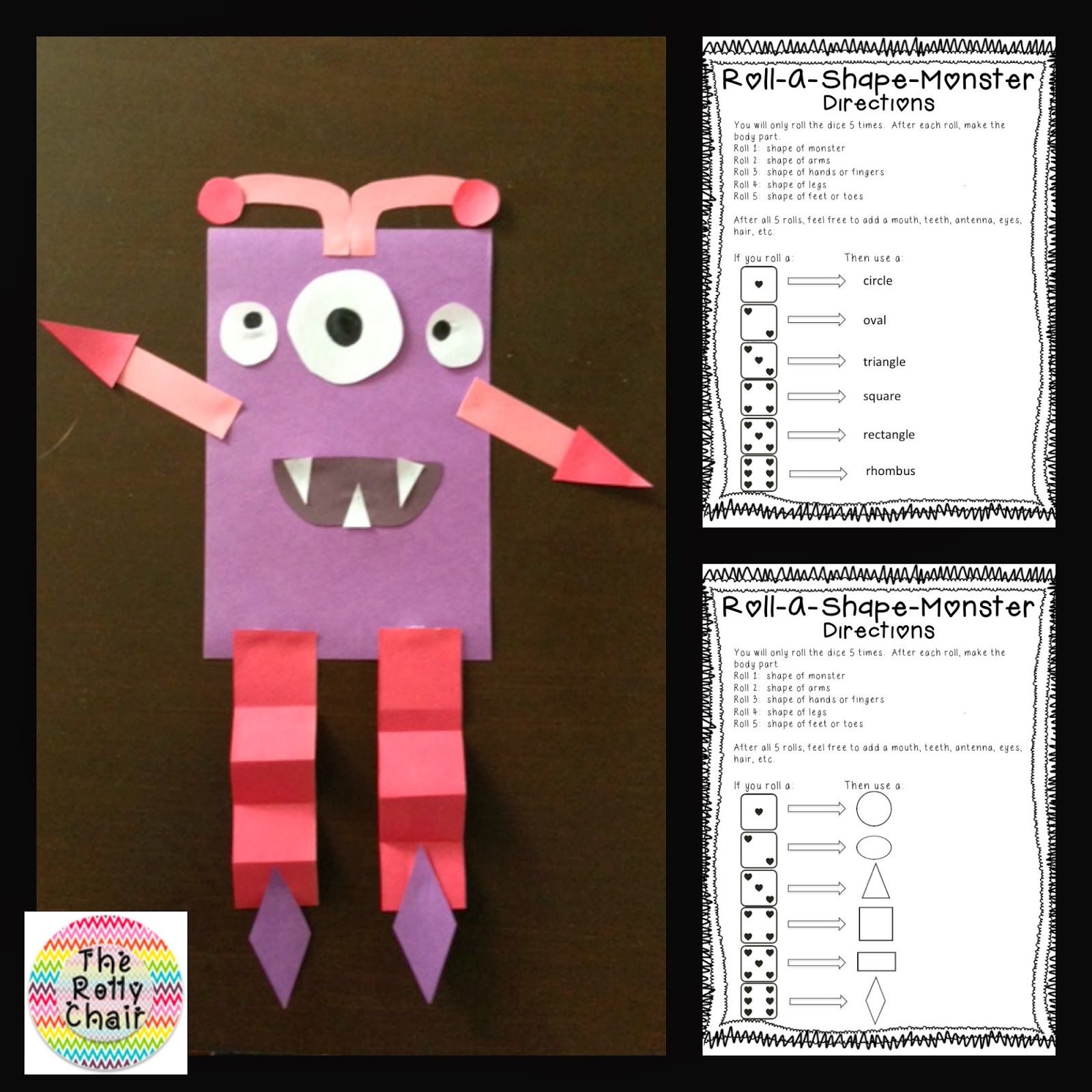 2D Shape Freebie! Roll-A-Shape Monster! Students Roll Dice And Draw - Roll A Monster Free Printable