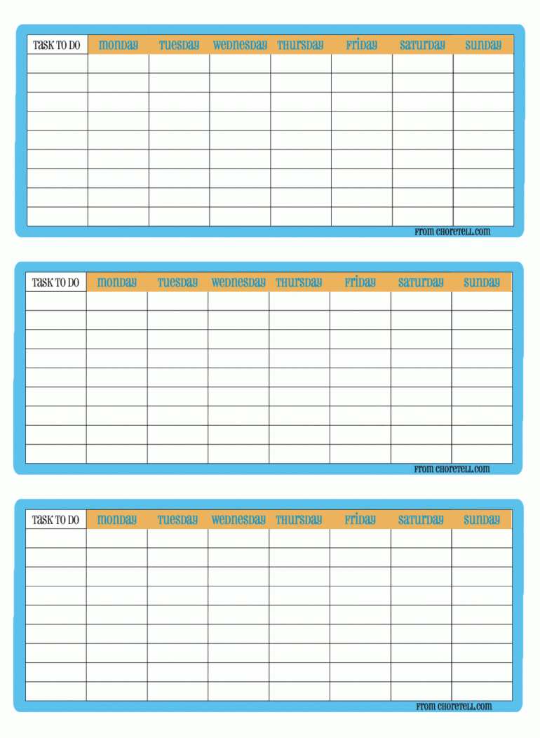 3-Up Printable Weekly Chore Charts - Free Printable Downloads From - Free Printable Charts