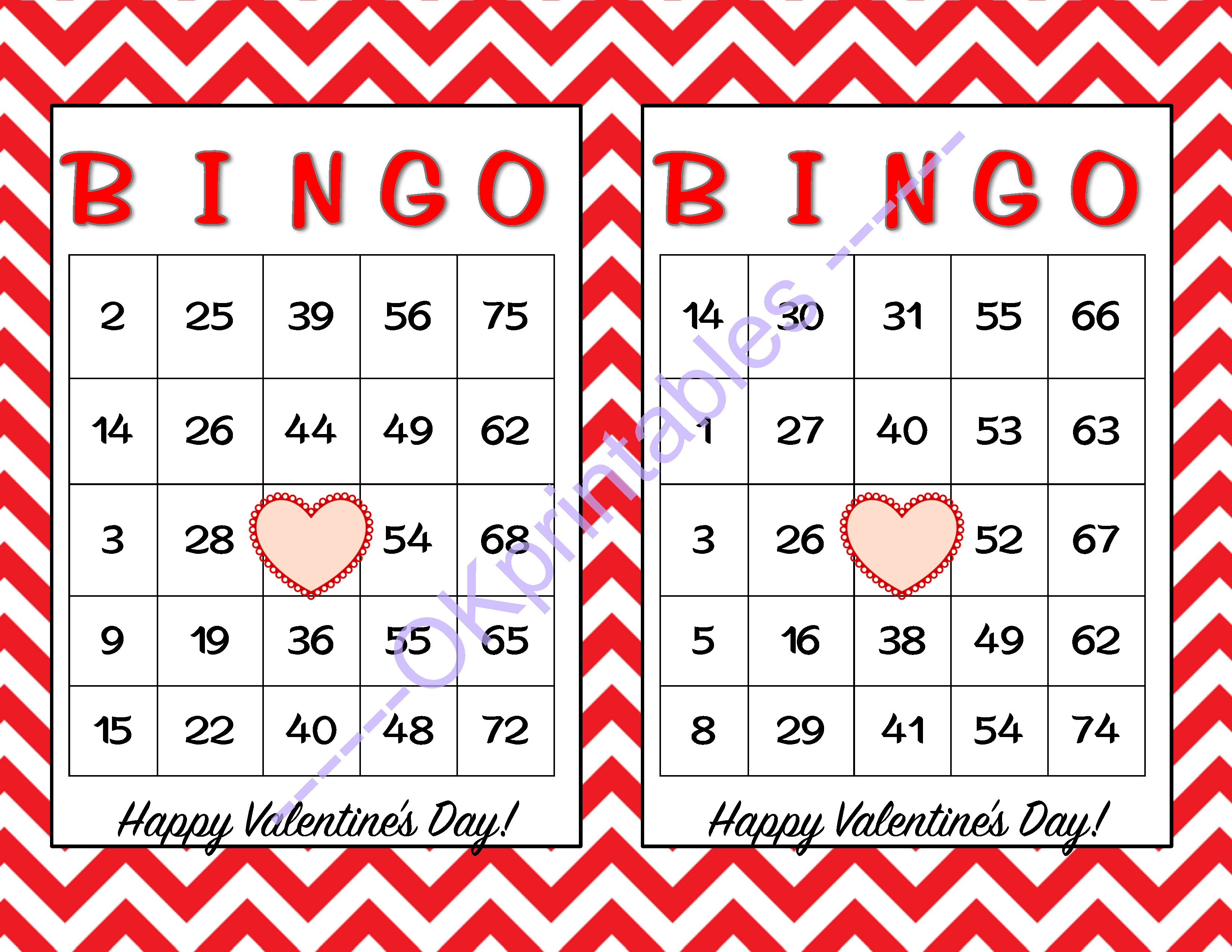 30 Happy Valentines Day Bingo Cards -Okprintables On Zibbet - Free - Free Printable Bingo Cards Random Numbers