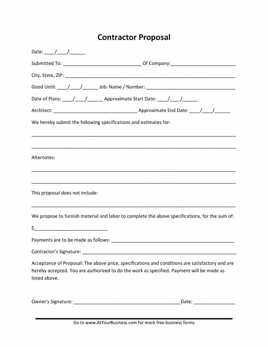 Image Result For General Contractor Forms Templates Job Proprosals Free Printable Contractor