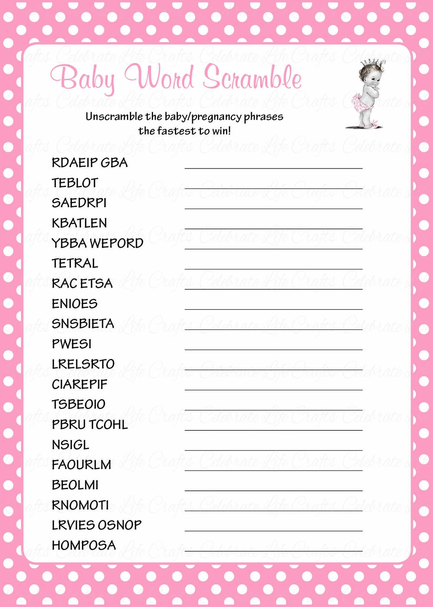 36 Adorable Baby Shower Word Scrambles | Kittybabylove - Free Printable Baby Shower Word Scramble