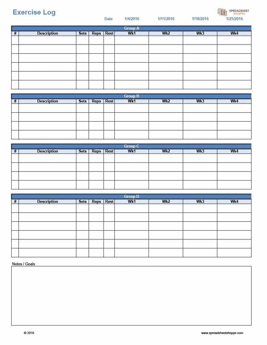 40+ Effective Workout Log &amp;amp; Calendar Templates ᐅ Template Lab - Free Printable Workout Log Template