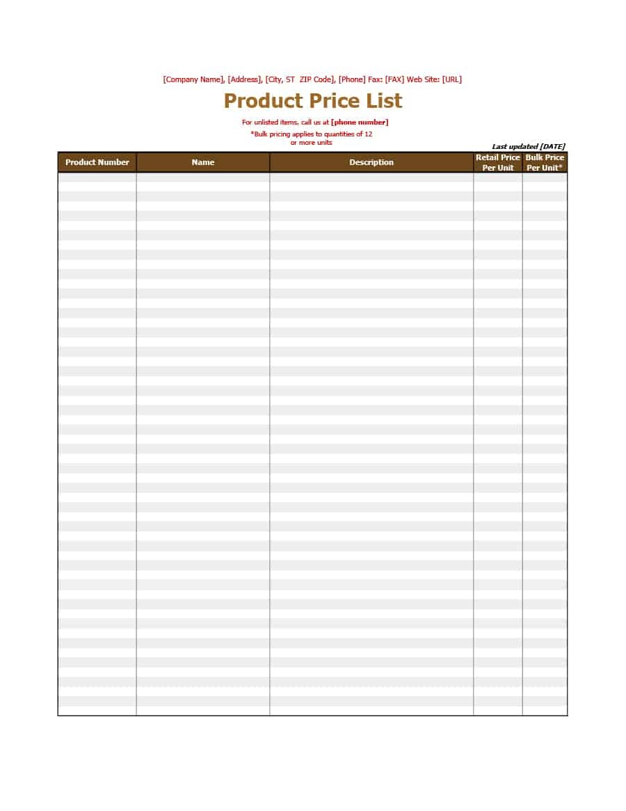 40 Free Price List Templates (Price Sheet Templates) ᐅ Template Lab - Free Printable Survey Generator