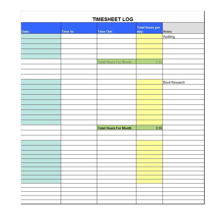 40 Free Timesheet / Time Card Templates ᐅ Template Lab - Free Printable Time Tracking Sheets