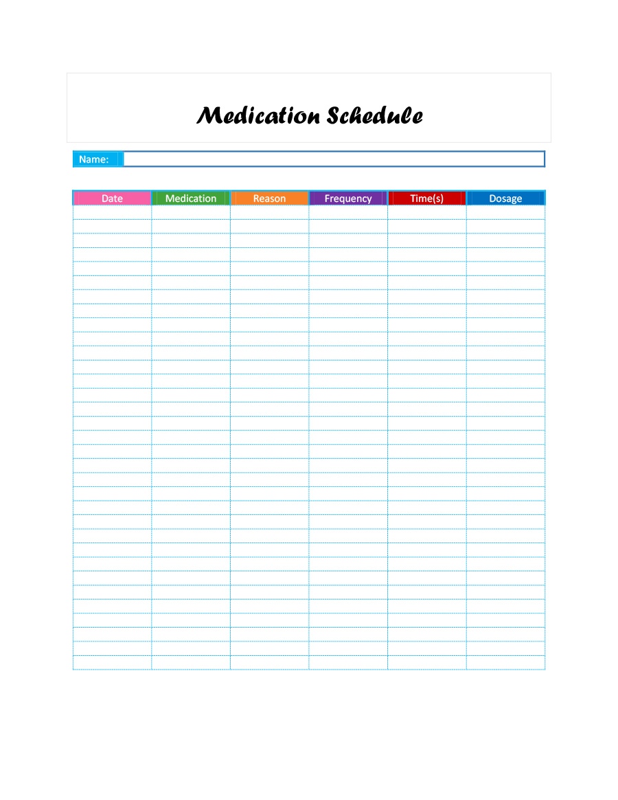 40 Great Medication Schedule Templates (+Medication Calendars) - Free Printable Medication Chart