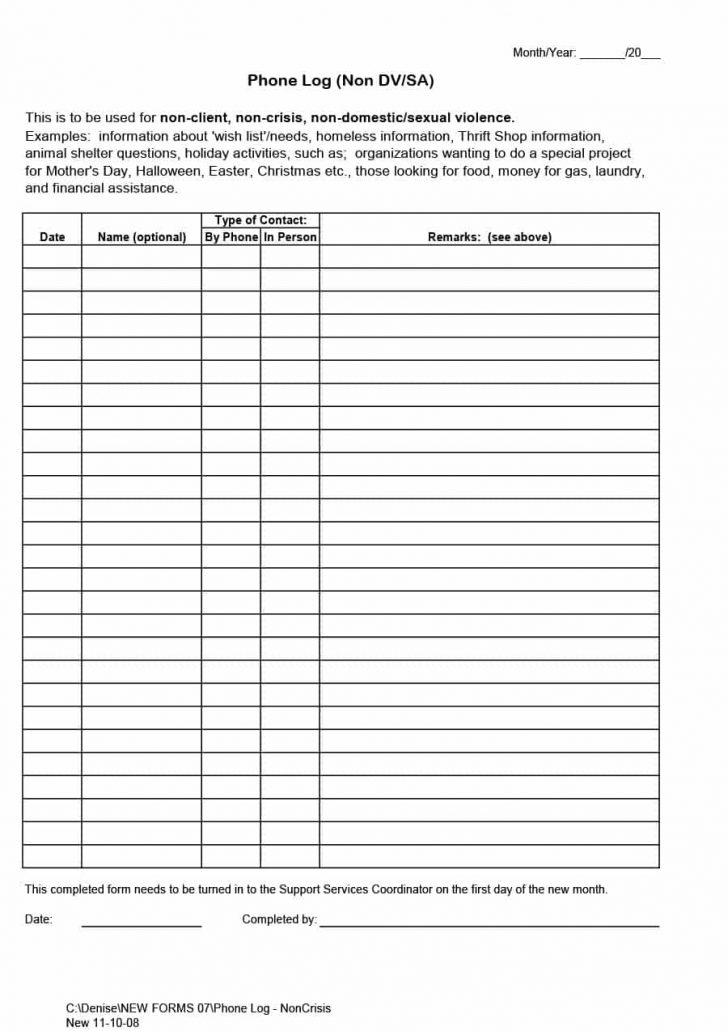 Free Printable Call Log Template