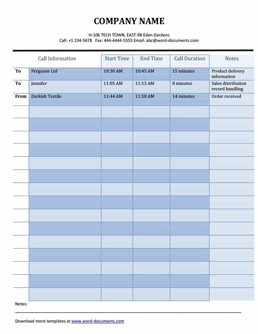 40+ Printable Call Log Templates In Microsoft Word And Excel - Free Printable Call Log Template