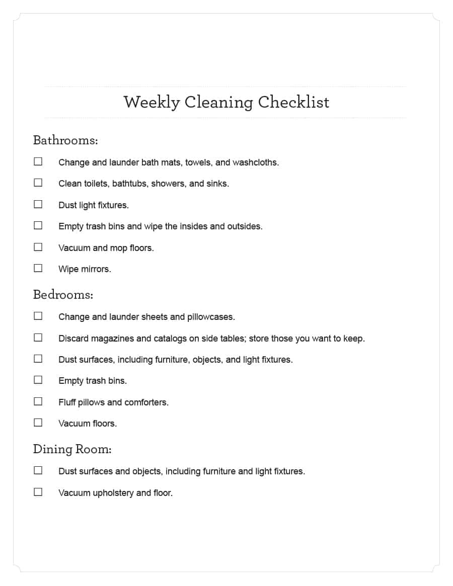40 Printable House Cleaning Checklist Templates ᐅ Template Lab - Free Printable House Cleaning Checklist