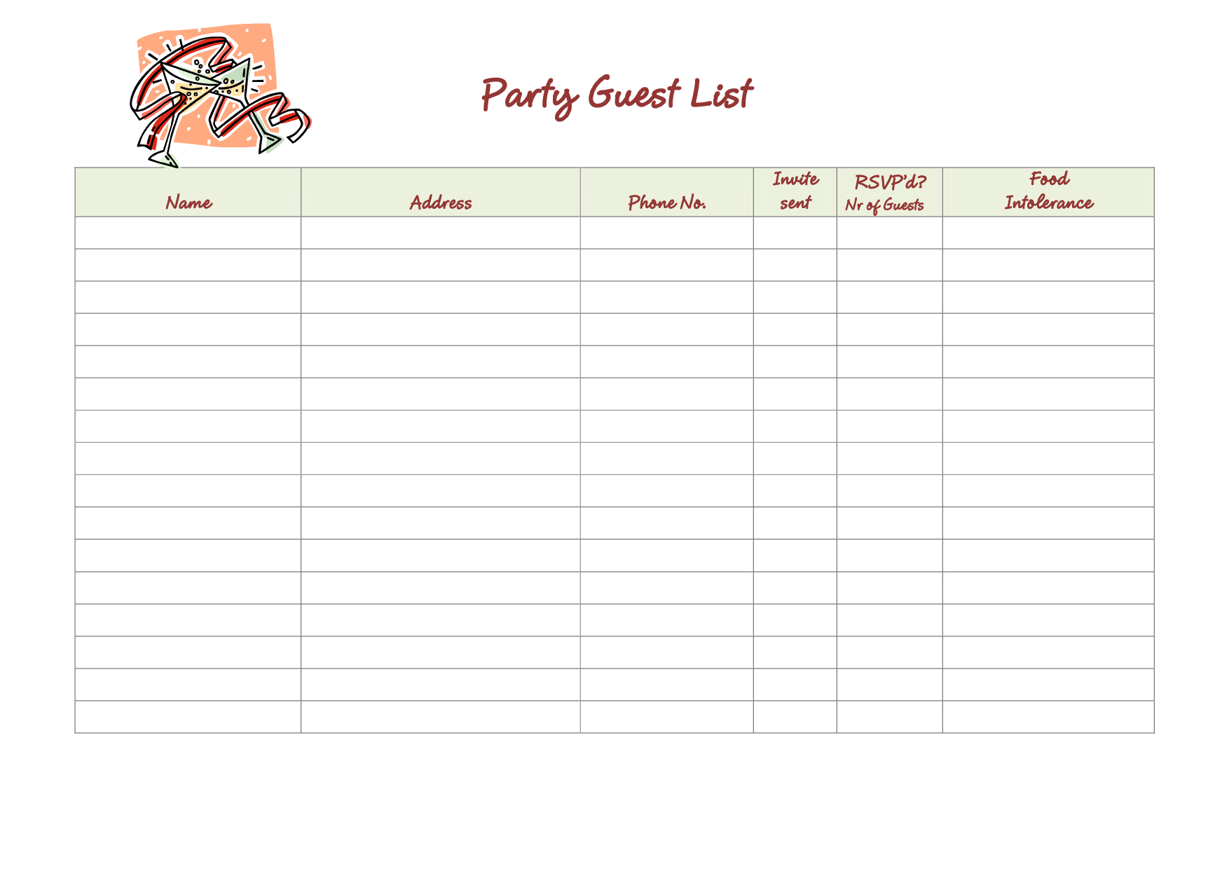 41 Free Guest List Templates - Word Excel Pdf Formats - Free Printable Birthday Guest List