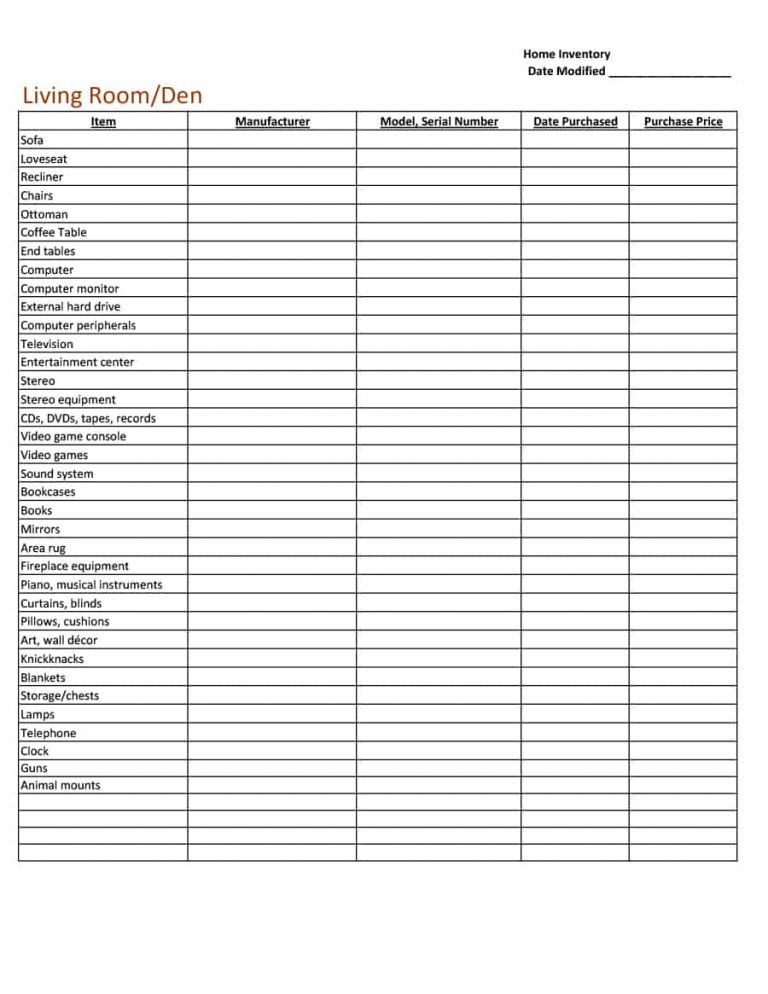 home inventory list for moving home inventory list for moving