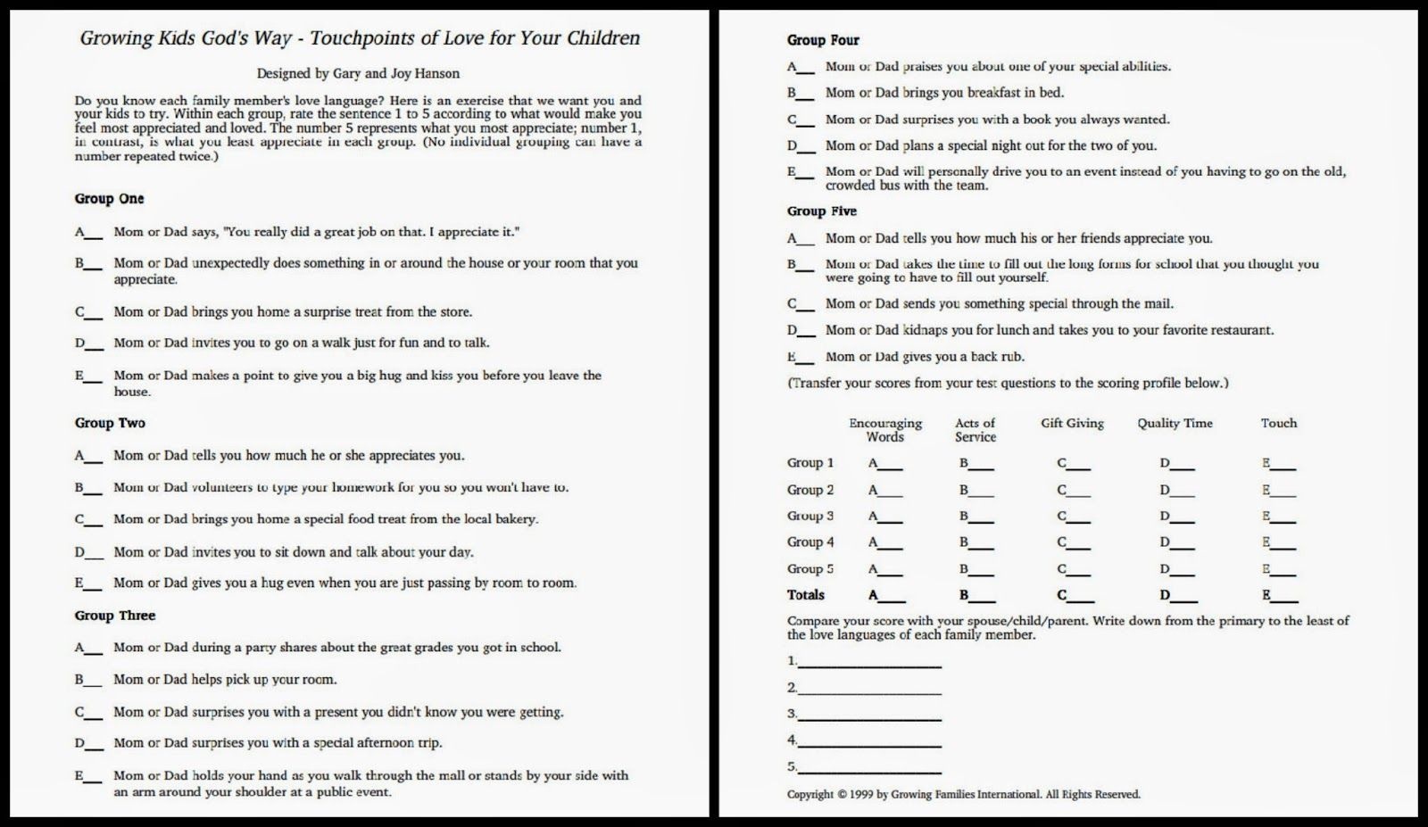 5 Love Languages Worksheet