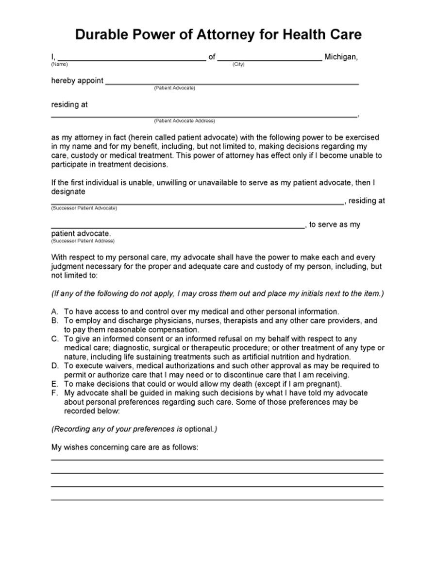 50 Free Power Of Attorney Forms &amp;amp; Templates (Durable, Medical,general) - Free Printable Medical Power Of Attorney Forms