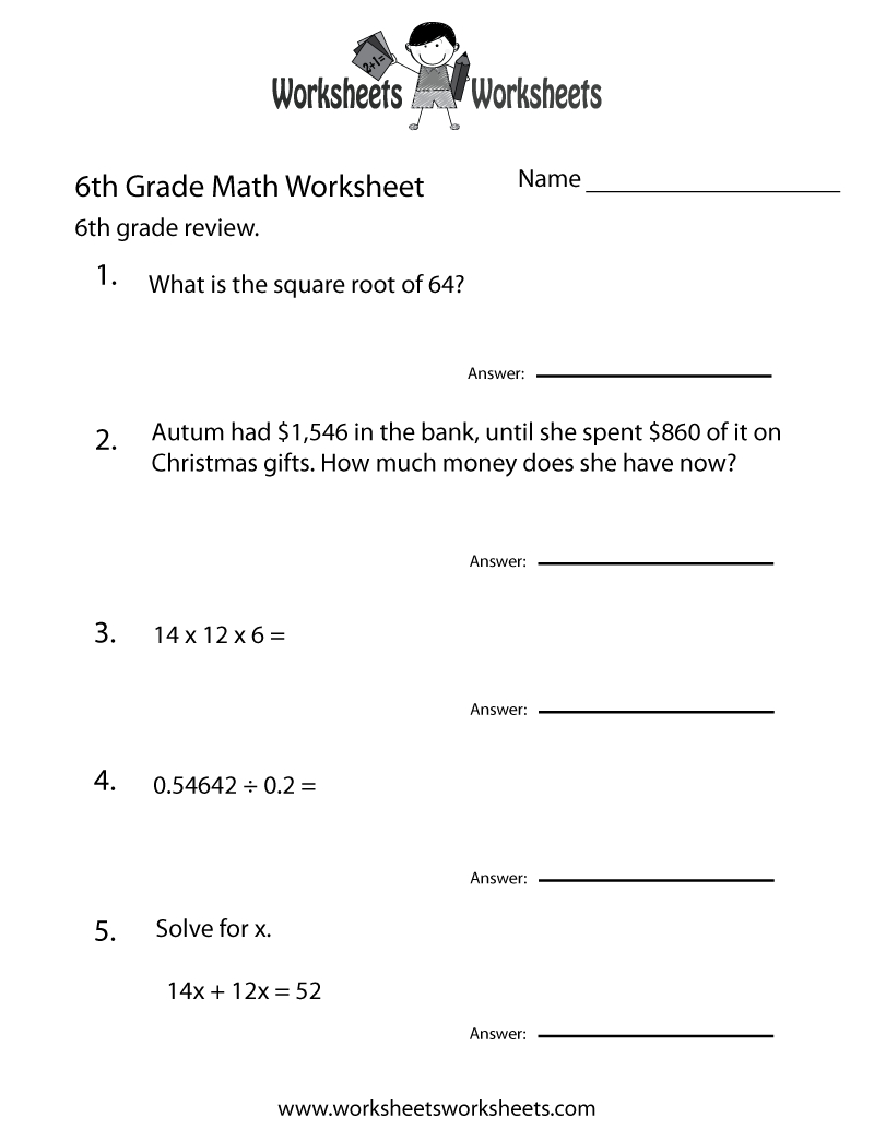 6 Grade Math Worksheets | Sixth Grade Math Practice Worksheet - Free - 7Th Grade Math Worksheets Free Printable With Answers