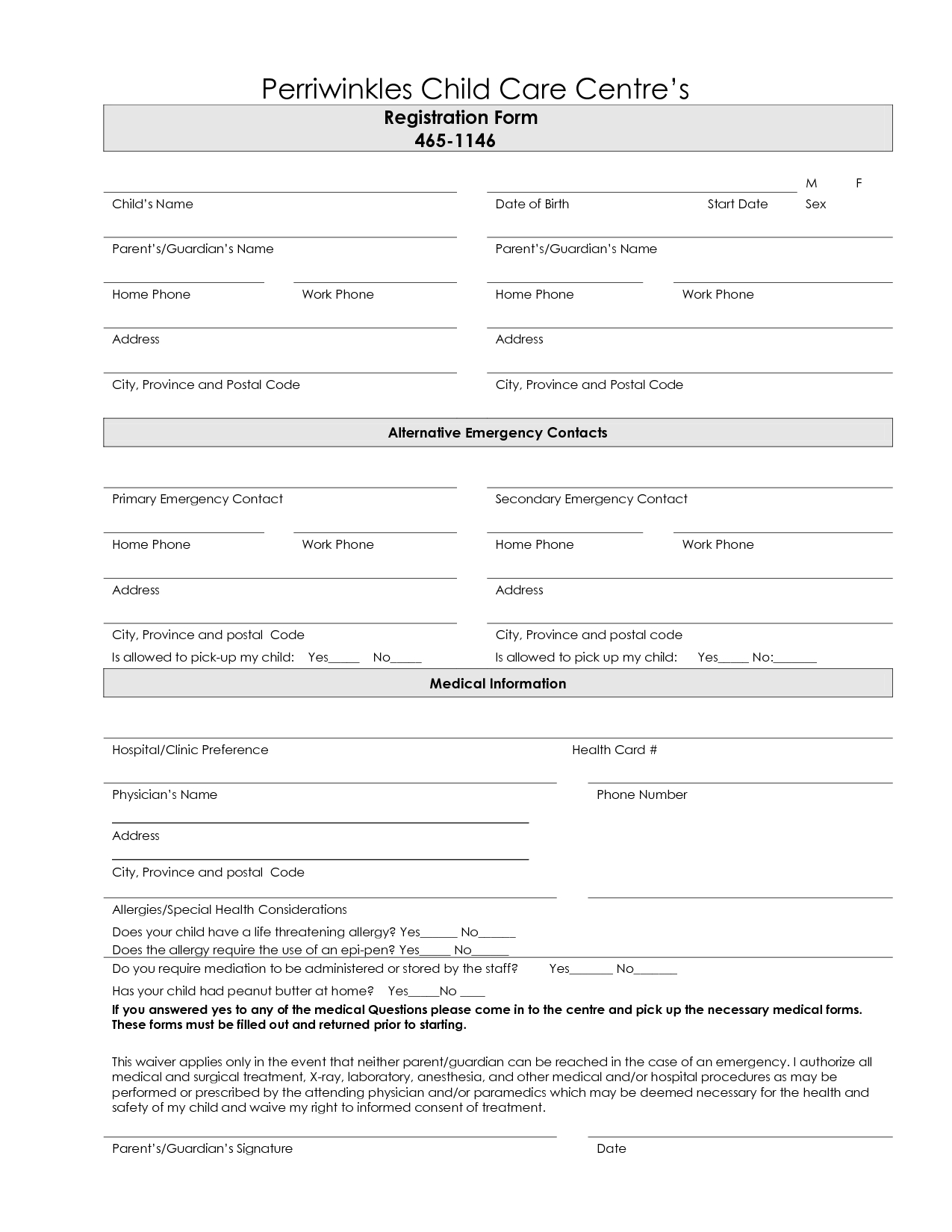 7 Best Images Of Printable Daycare Forms Free Daycare Contract Forms - Free Printable Daycare Forms For Parents