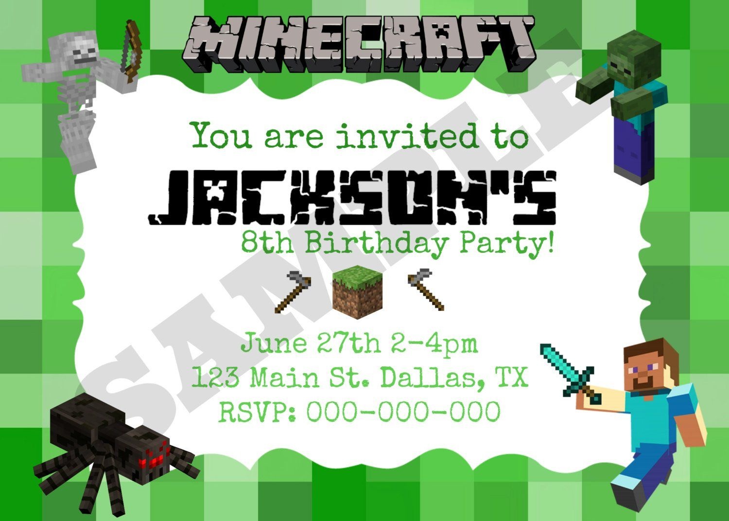 8 Best Images Of Minecraft Party Invitation Printable Template - Free Printable Minecraft Birthday Party Invitations Templates